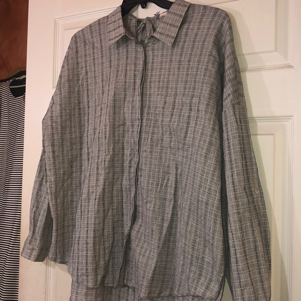 Grey Button-Down with Bow Back